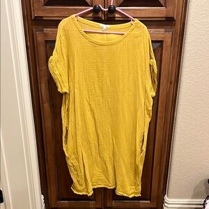 Yellow Textured Short Sleeve Dress